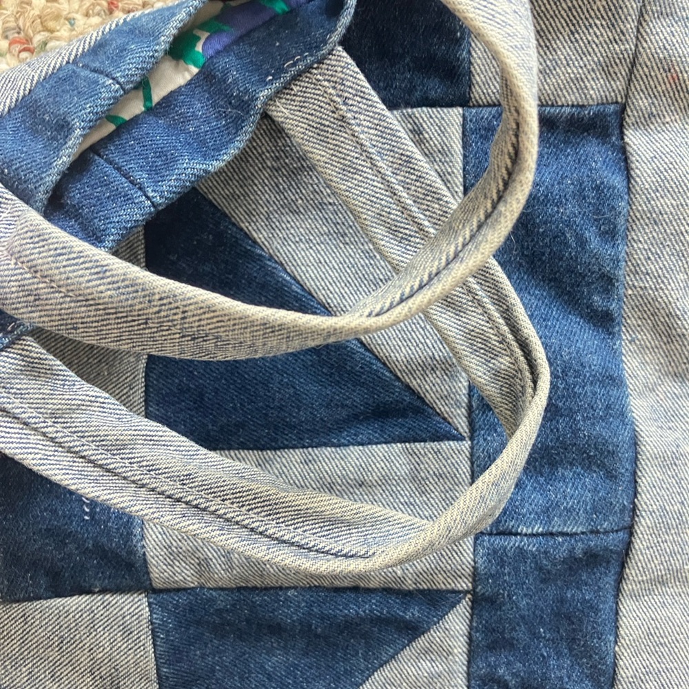Tote bag denim quilted patchwork upcycled handmade - Picture 11 of 12
